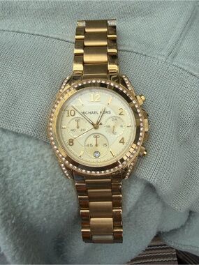 Michael Kors Gold Tone Crystal Accent Chronograph Bracelet Watch